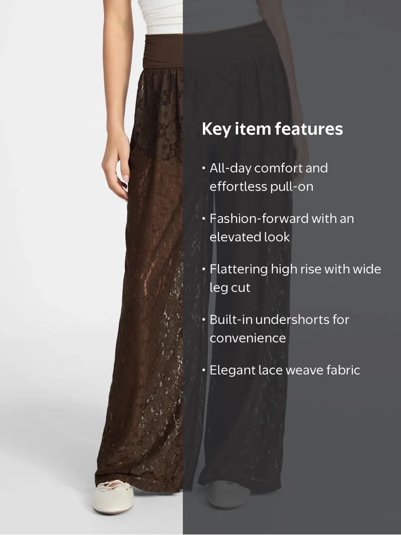 No Boundaries Lace Knit Wide Leg Pant, Women's - Walmart.com