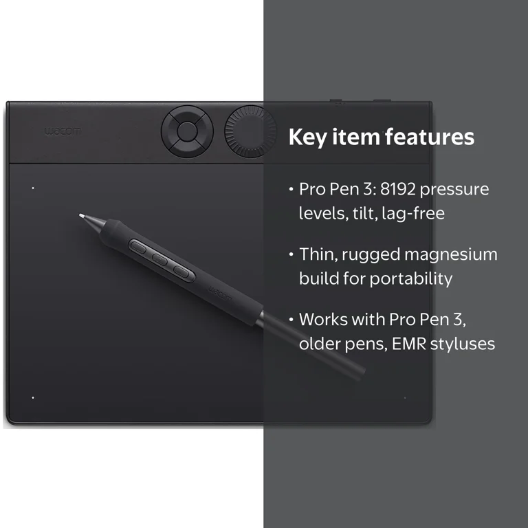 Wacom, Intuos Pro Small, Black, Drawing Tablet with Pro Pen 3