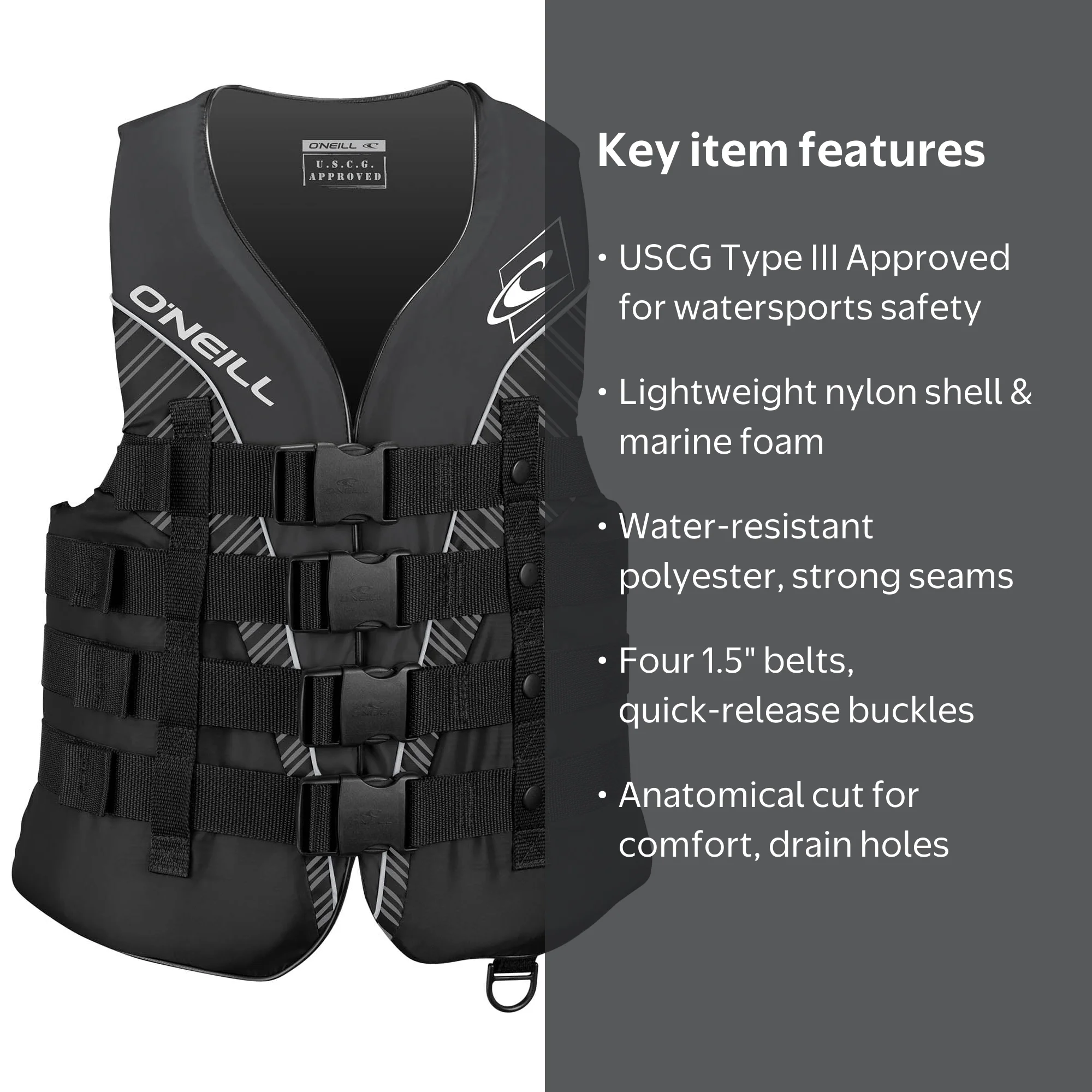O'Neill, Men's Super Lite USCG Life Vest, Type III, Nylon Water