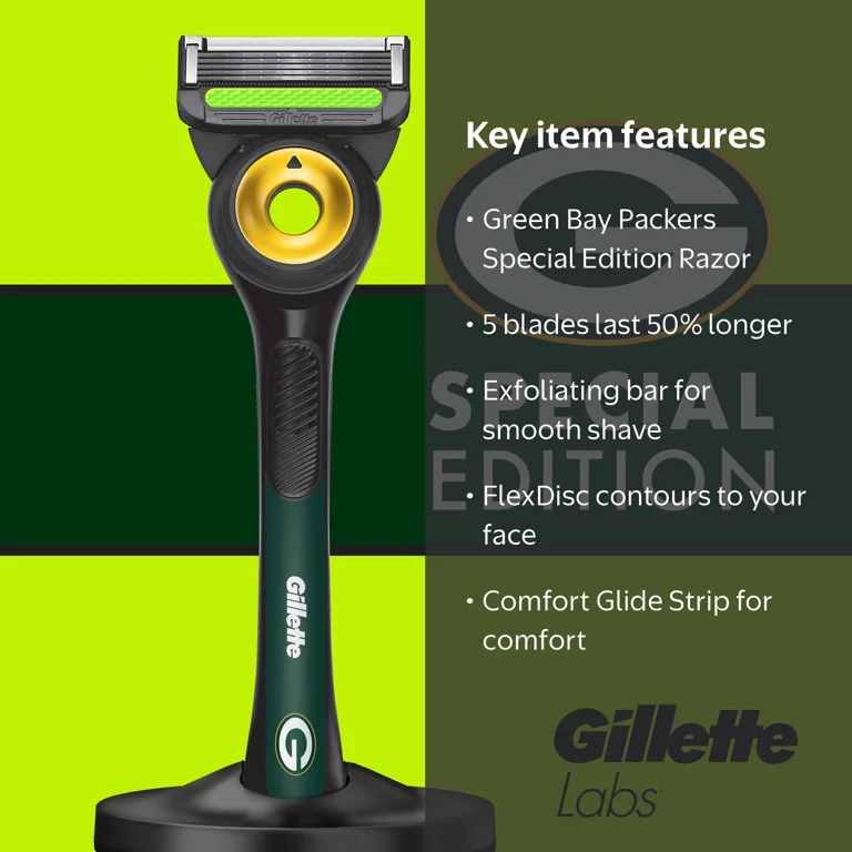 Gillette Labs Official Packers Licensed Razor for Men, Perfect for Gillette Labs Official Packers Licensed Razor for Men, Perfect for