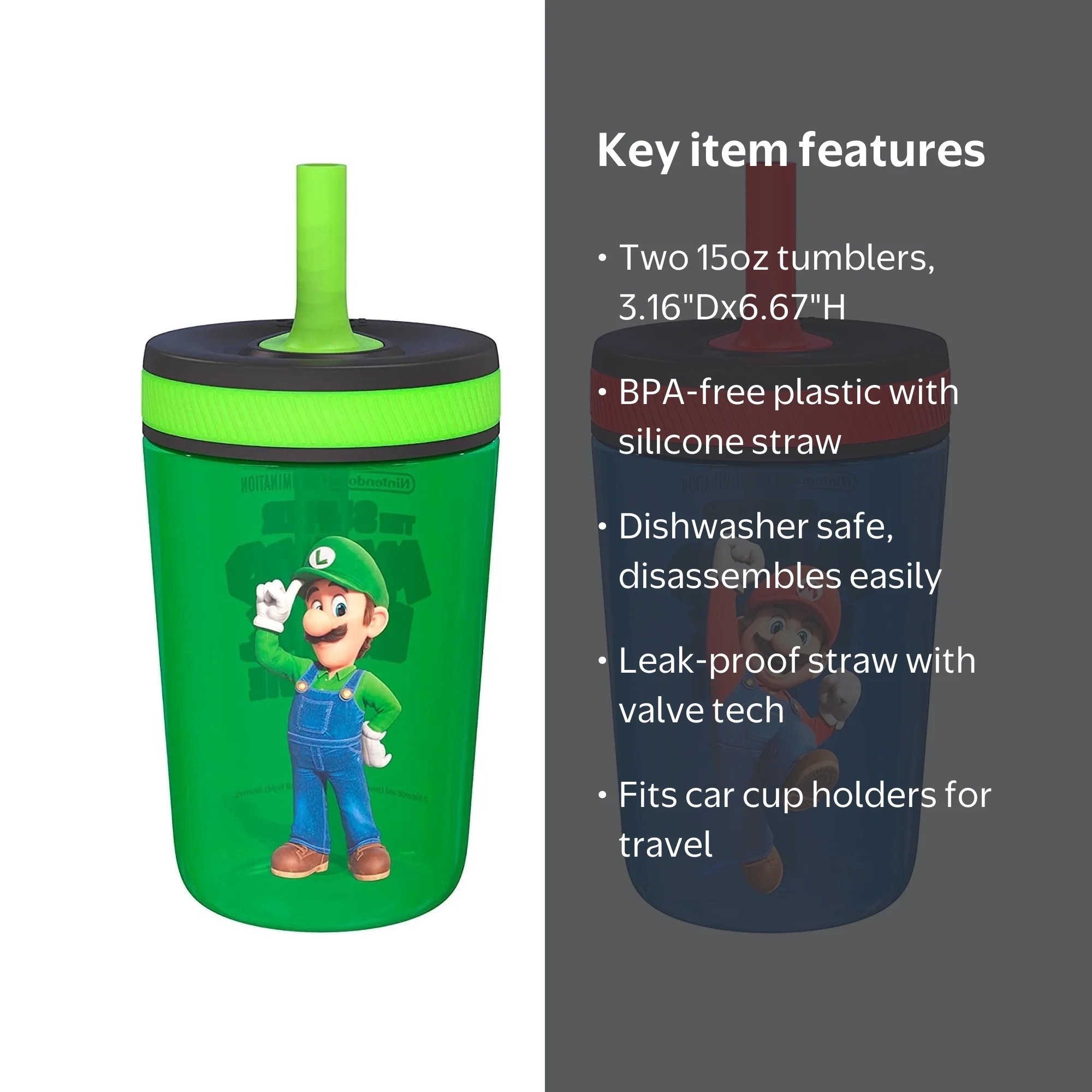 Zak Designs 15oz The Super Mario Bros. Movie Kelso Travel Straw