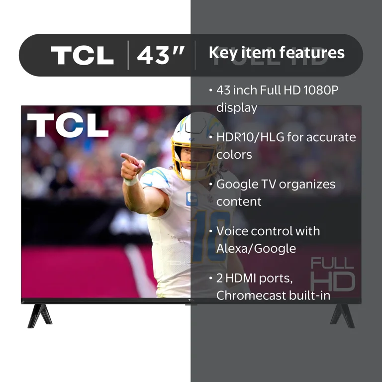 TCL 43” Class S Class 1080p FHD HDR LED Smart TV with Google TV