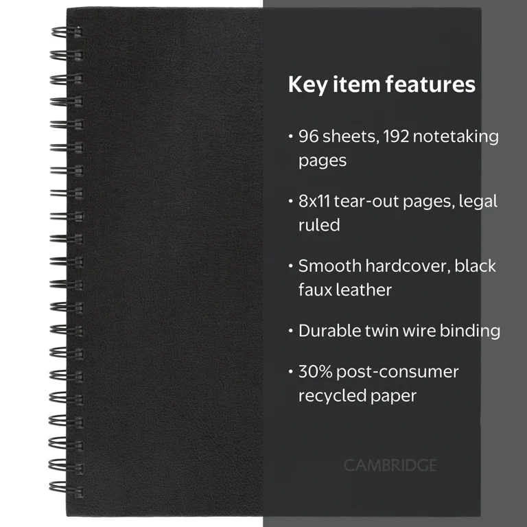 Cambridge Limited Legal Ruled Business Notebook with Pocket, 8