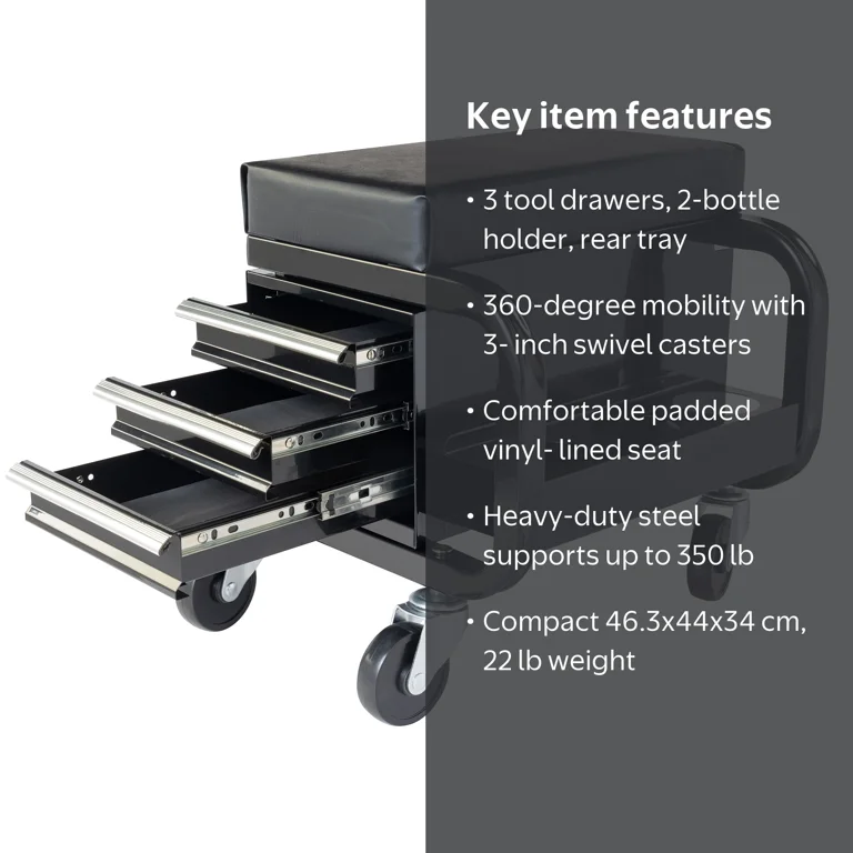 Free Shipping! Hyper Tough Swivel Bar Stool with 3 Drawers Black