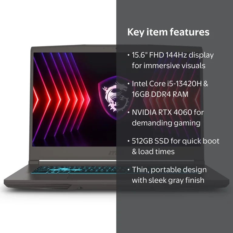 MSI, Gaming Laptop, 15.6 inch FHD, 144Hz, NVIDIA GeForce RTX 4060