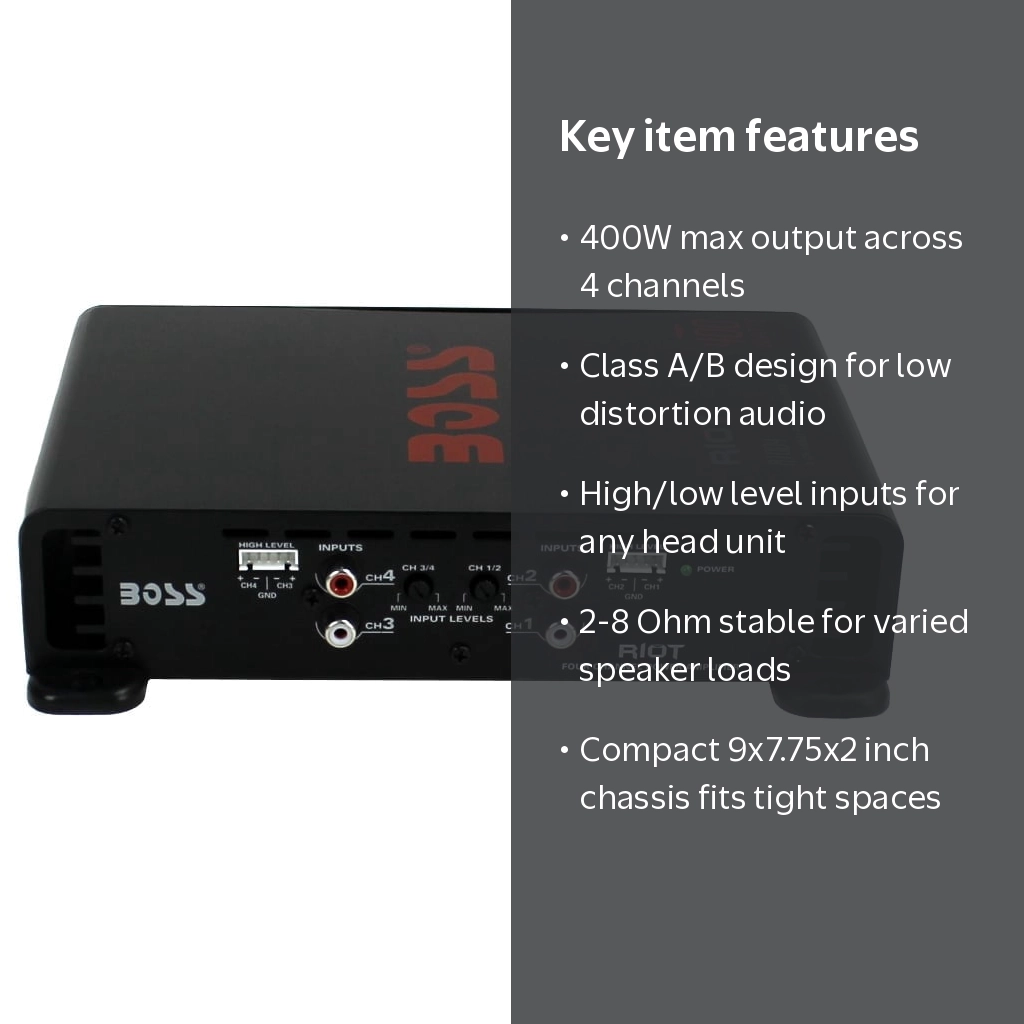 BOSS Audio Systems, Car Amplifier, 4 Channel, 7.8 Inch Black