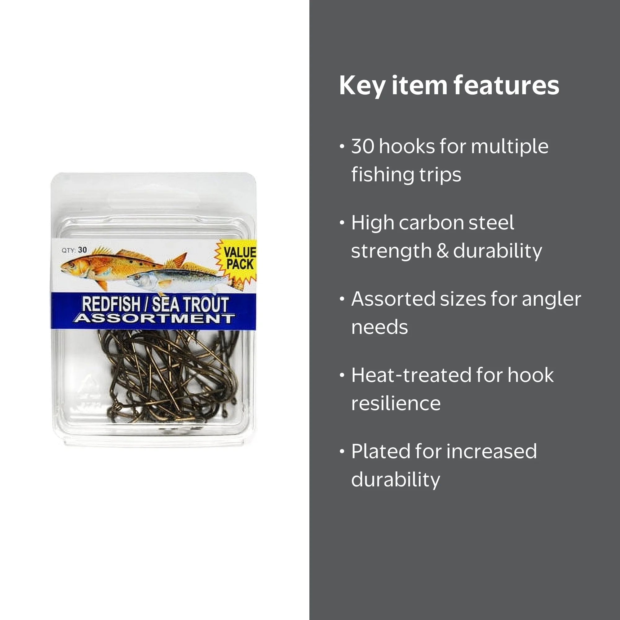 VIP 30 Pieces High Carbon Steel Fishing Hook Assorted Sizes for Redfish  Trout Angler - Walmart.com
