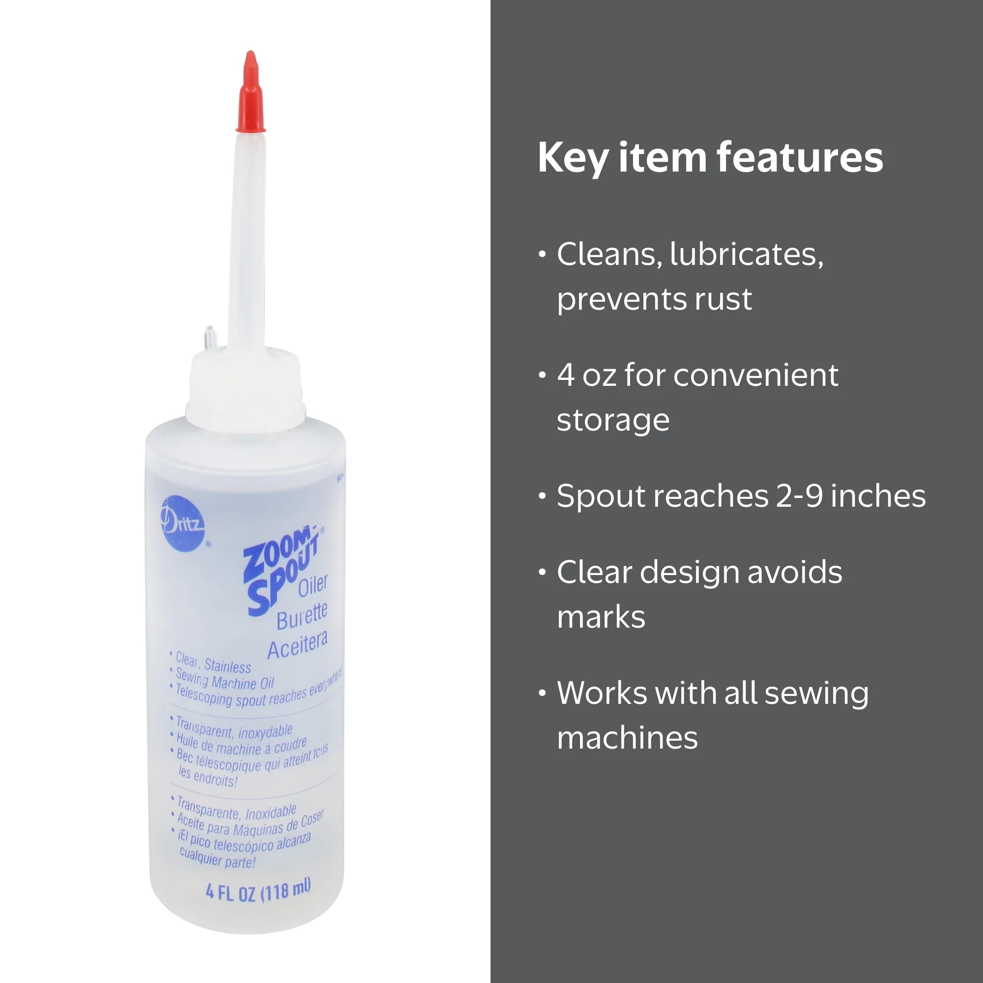 Dritz Zoom Spout Oiler 4 oz Container - For Lubricating Sewing