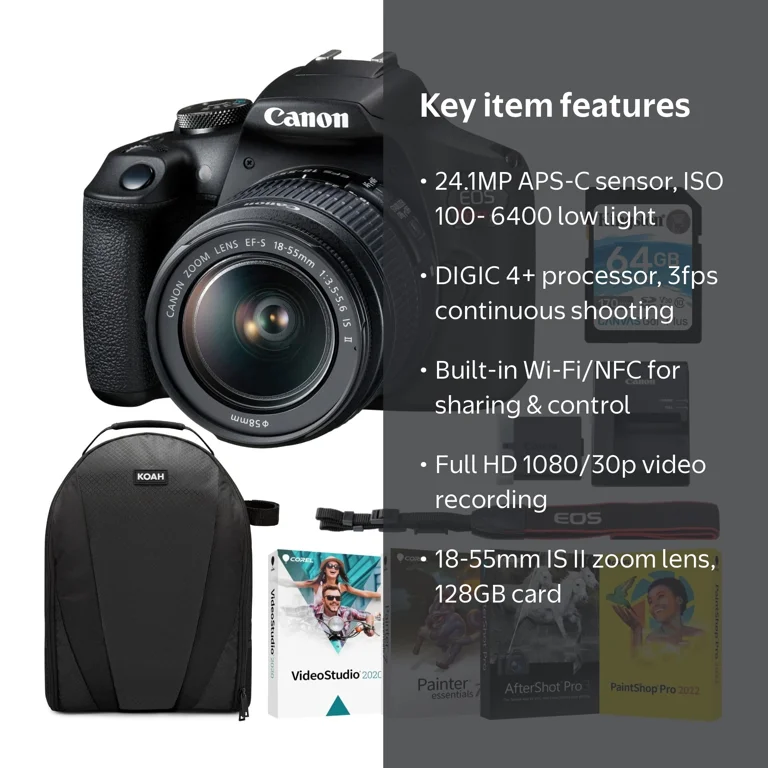 Canon USA EOS Rebel T7 with EF-S 18-55mm IS II Lens Kit and 128GB