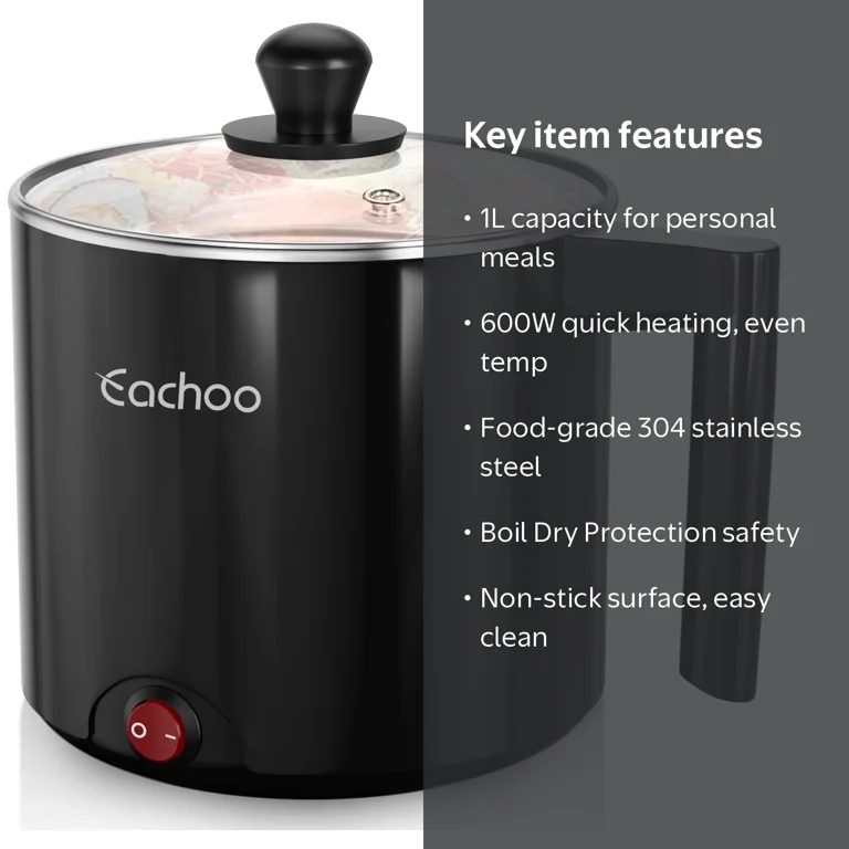 Electric Hot Pot - 1L Ramen Cooker, Mini Portable Multi-Functional