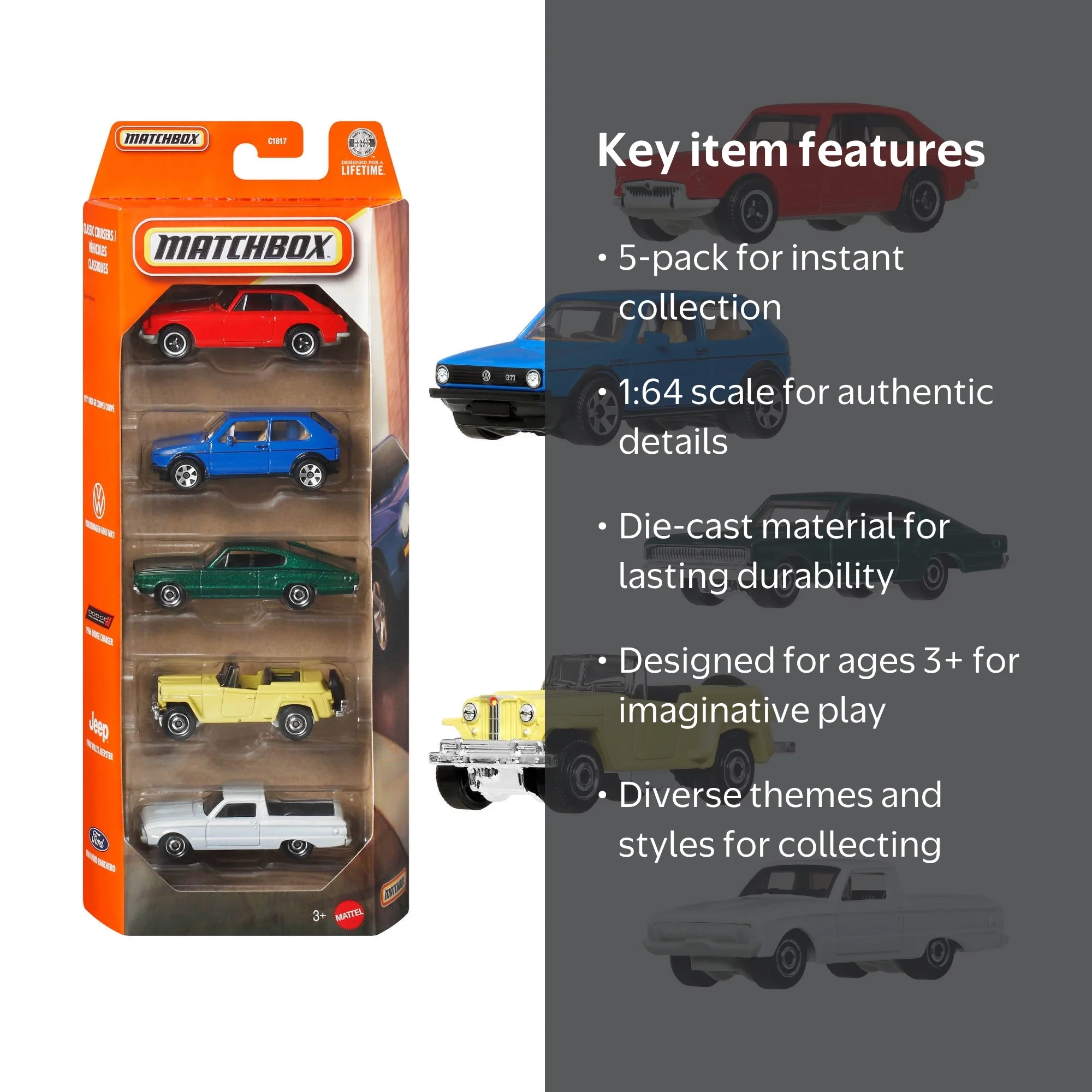 Matchbox, Toy Cars Trucks Aircraft, 1:64 Scale, Set of 5 - Walmart.com