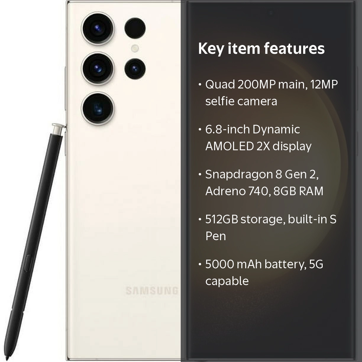 Restored Samsung Galaxy S23 Ultra 5G S918U1 512GB (Cream) Factory