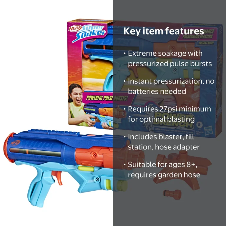 Nerf, Water Blaster, Power Drench, Outdoor Water Toy for Kids 8+