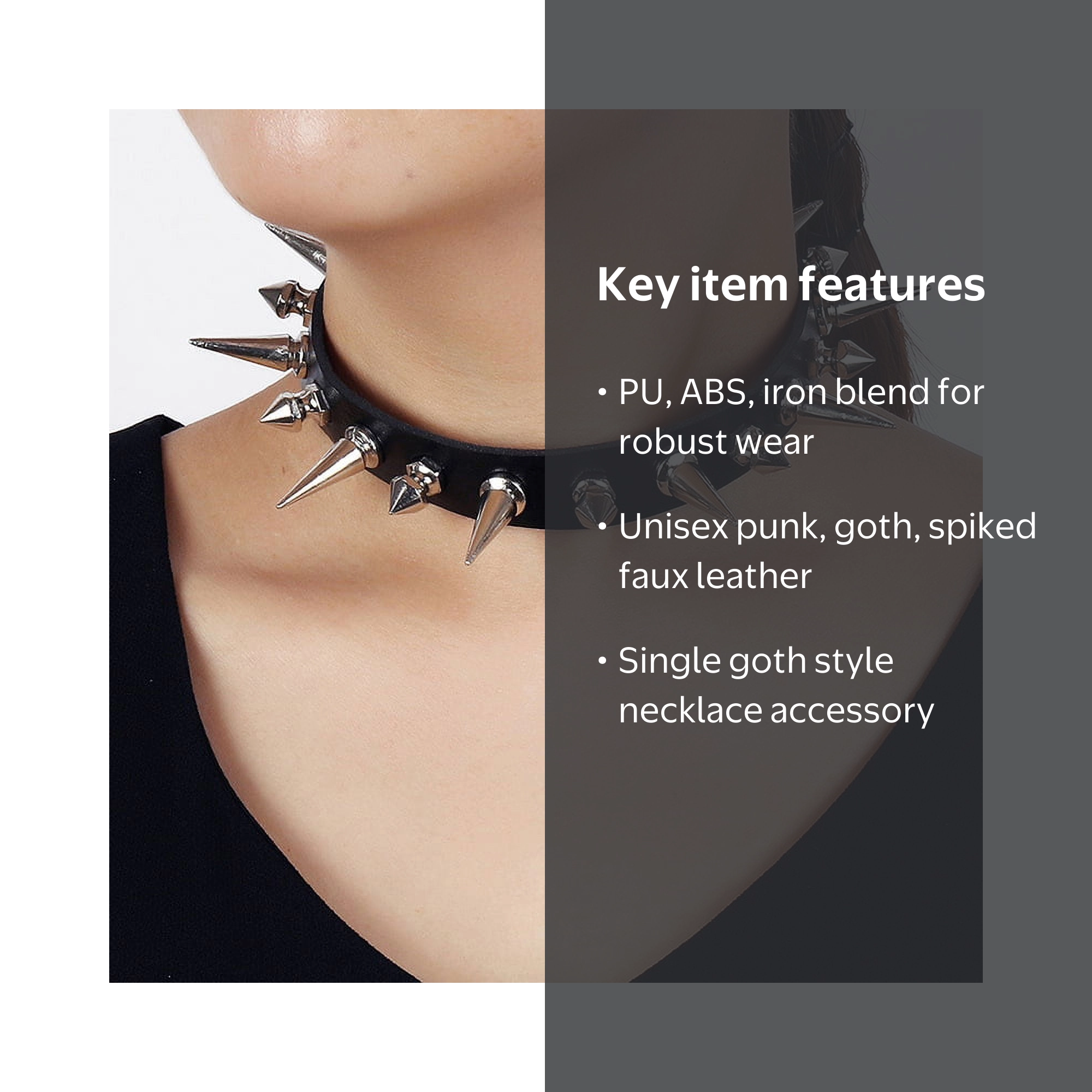 Long Spike Choker Punk Faux Leather Collar Goth Style Necklace