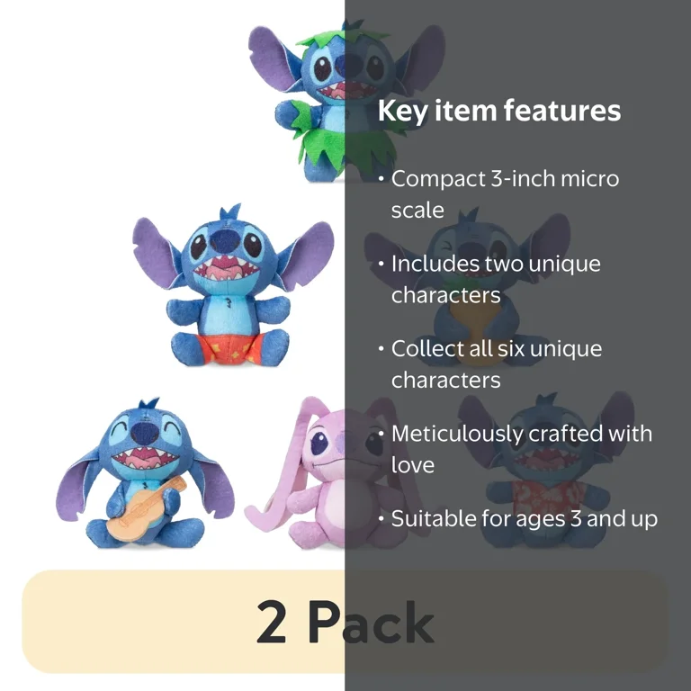 2 pack) (2 pack) Micro Teenies Disney Stitch Plush Toys Assortment