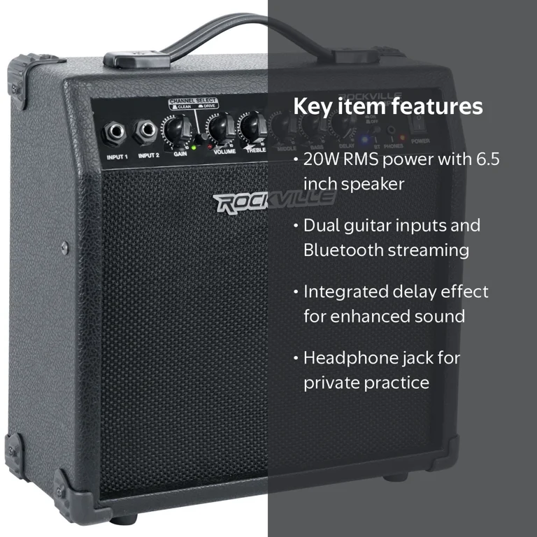 Rockville, Guitar Amplifier, 20 W Bluetooth, Delay Effect
