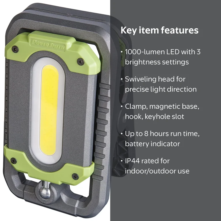 PowerSmith 1000 Lumen Rechargeable LED Clamp Light with Hanging
