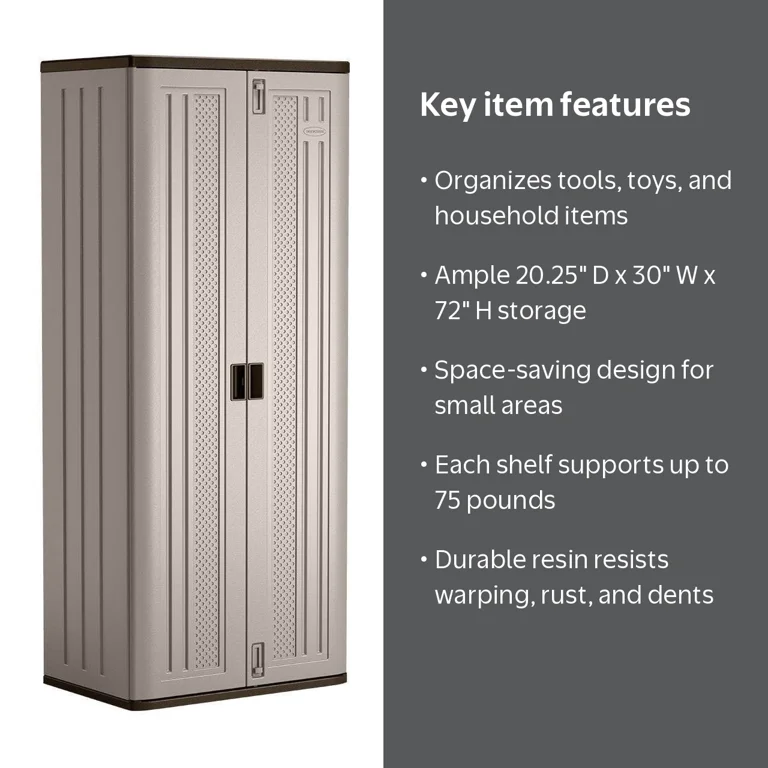 Suncast 3-Shelf Resin Base Garage Cabinet Locker, 30