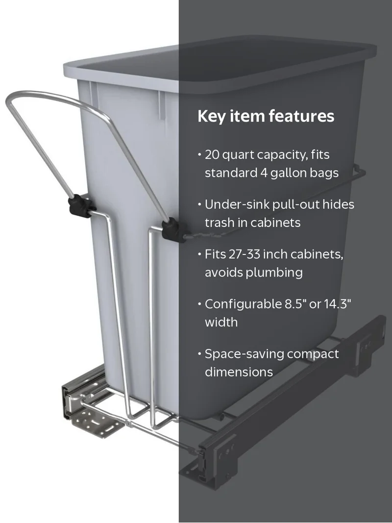 Rev-A-Shelf, Under Sink Pull Out Trash Can, RUKD-820-1, Silver
