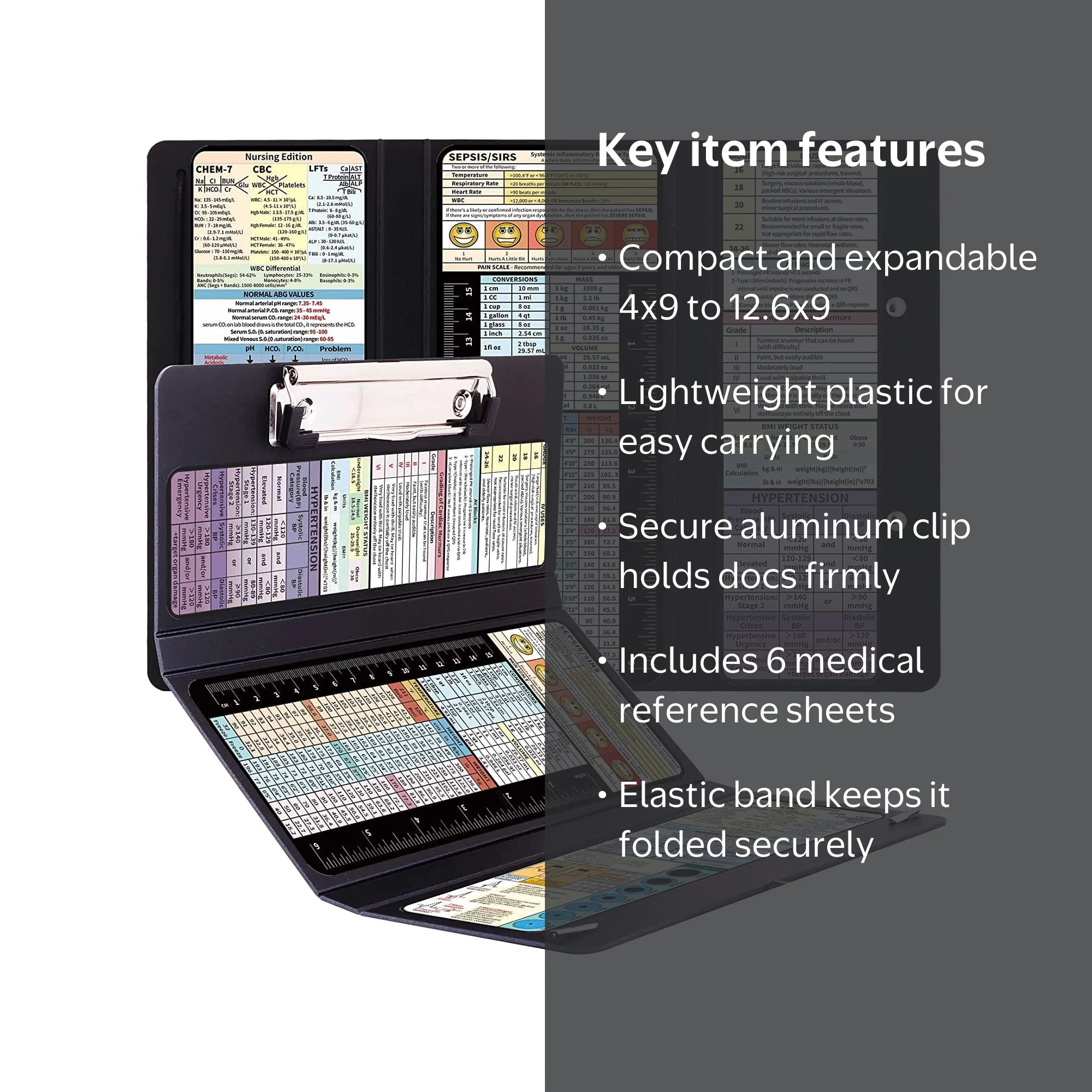 Foldable Nursing Clipboard with Cheat Sheets, 3-Layer Aluminum