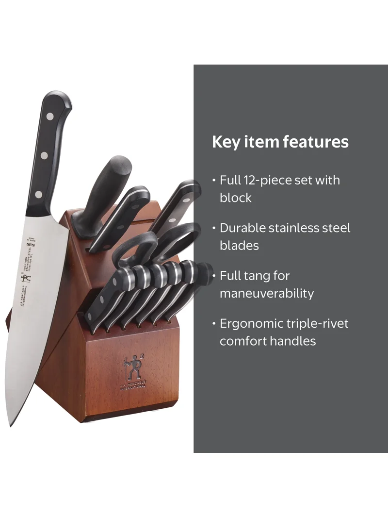 HENCKELS, Solution 12-pc Knife Block Set, Brown with Steak Knives