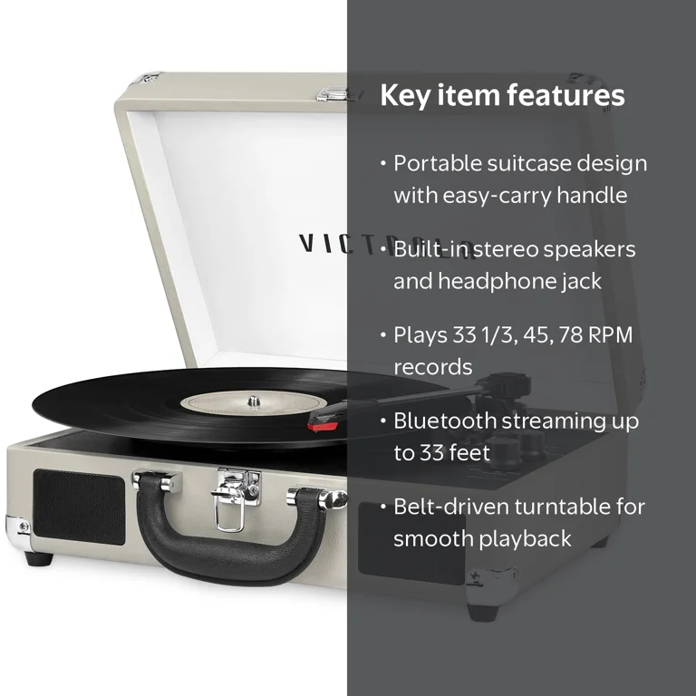 Victrola Bluetooth Portable Suitcase Record Player with 3-Speed