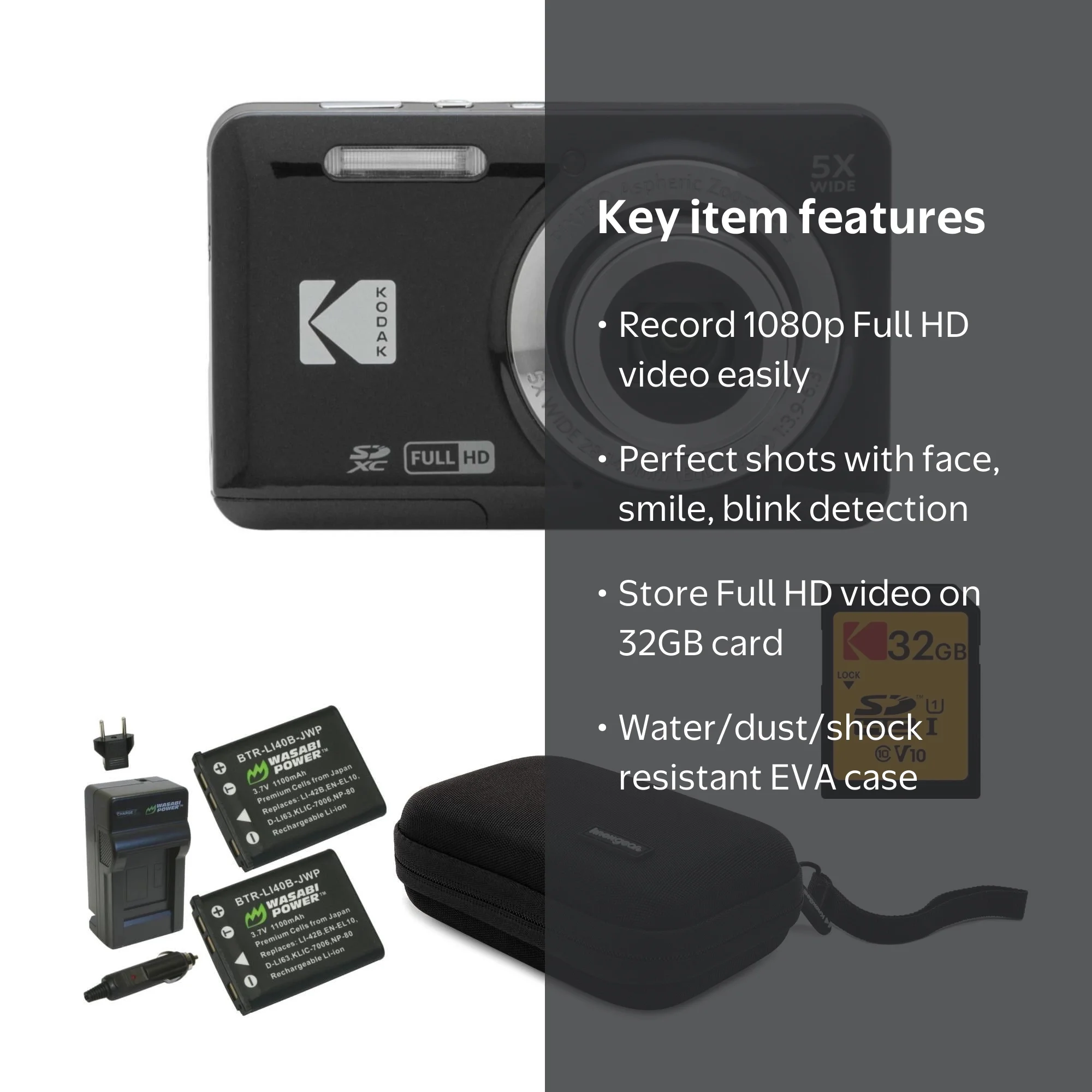 Kodak PIXPRO FZ55 Digital Camera, 5x Optical Zoom, 1080p HD Video