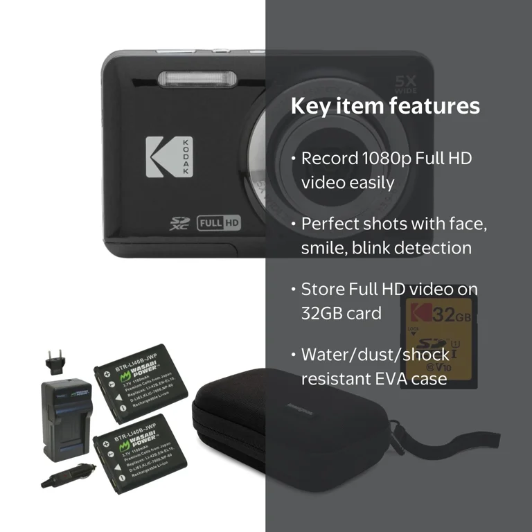 Kodak PIXPRO FZ55 Digital Camera, 5x Optical Zoom, 1080p HD Video