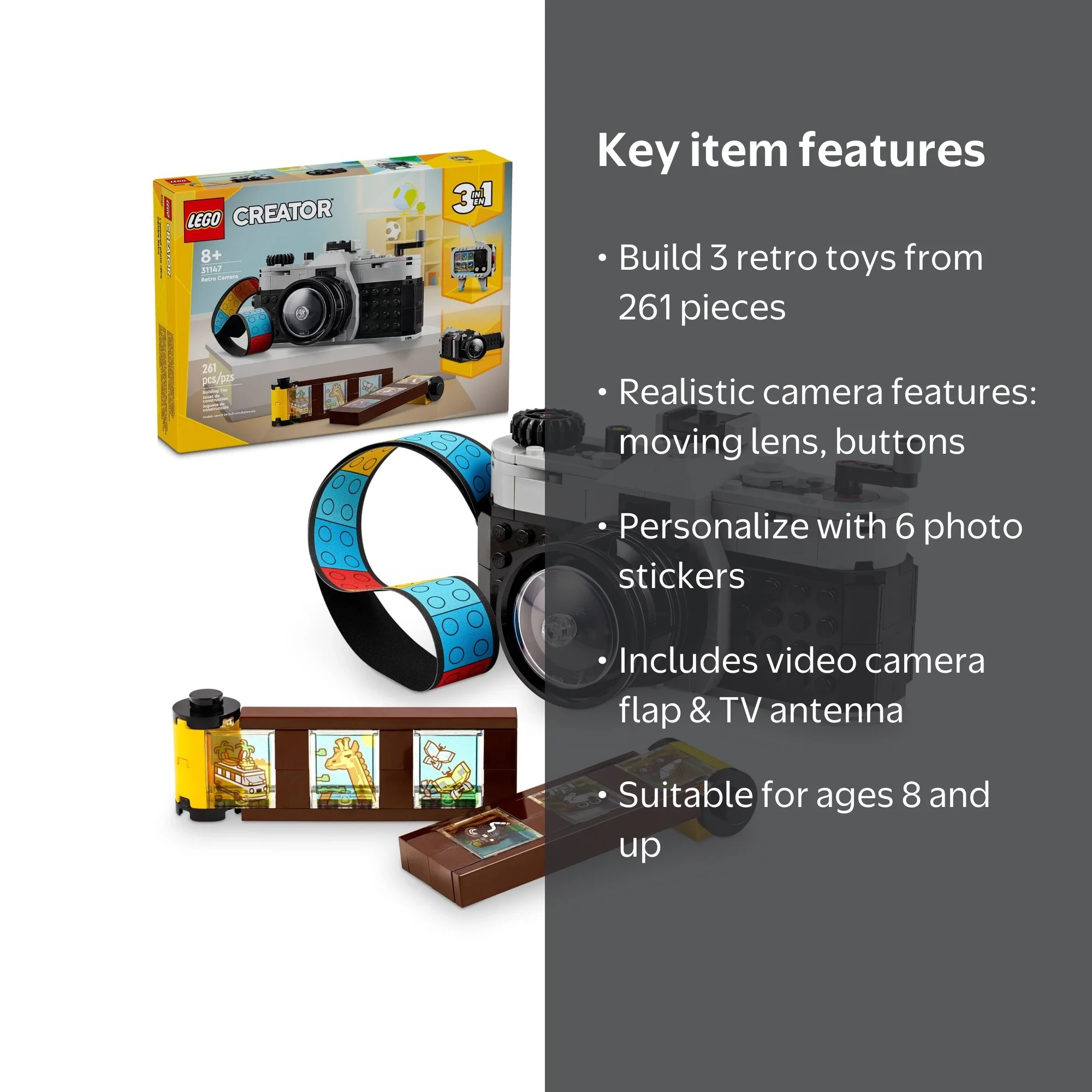 LEGO Creator 3 in 1 Retro Camera Toy, Interactive Discovery for