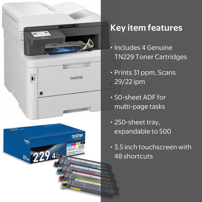 Brother MFC-L3780CDW Color Laser All-in-One Printer Plus 4-Pack