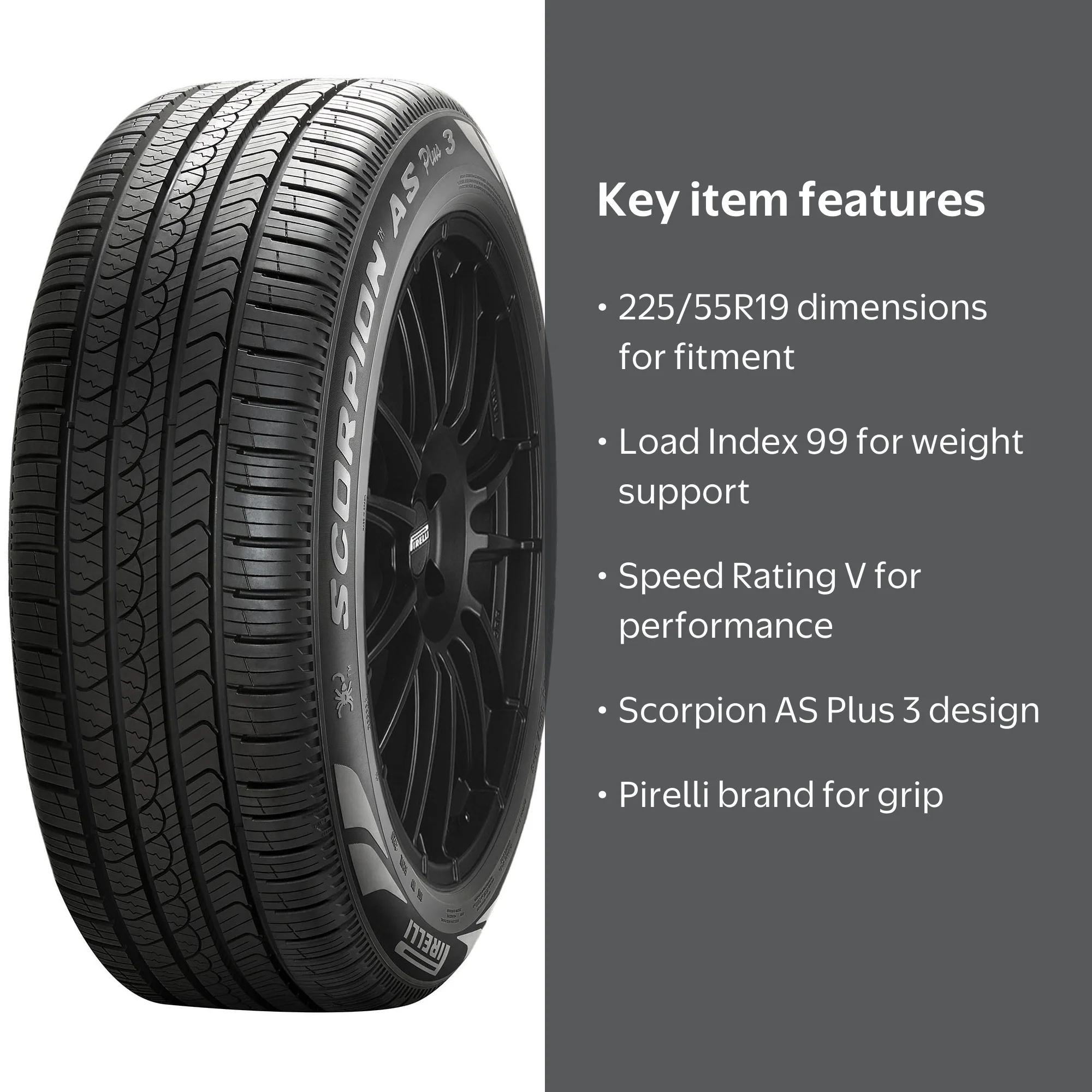 Pirelli Scorpion AS Plus 3 225/55R19 99V BSW - Walmart.com