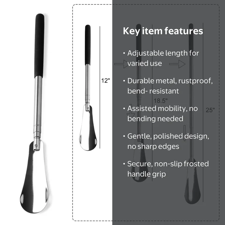 EEEkit, Shoe Horn, 12-25 inch, Long Handle Adjustable Metal