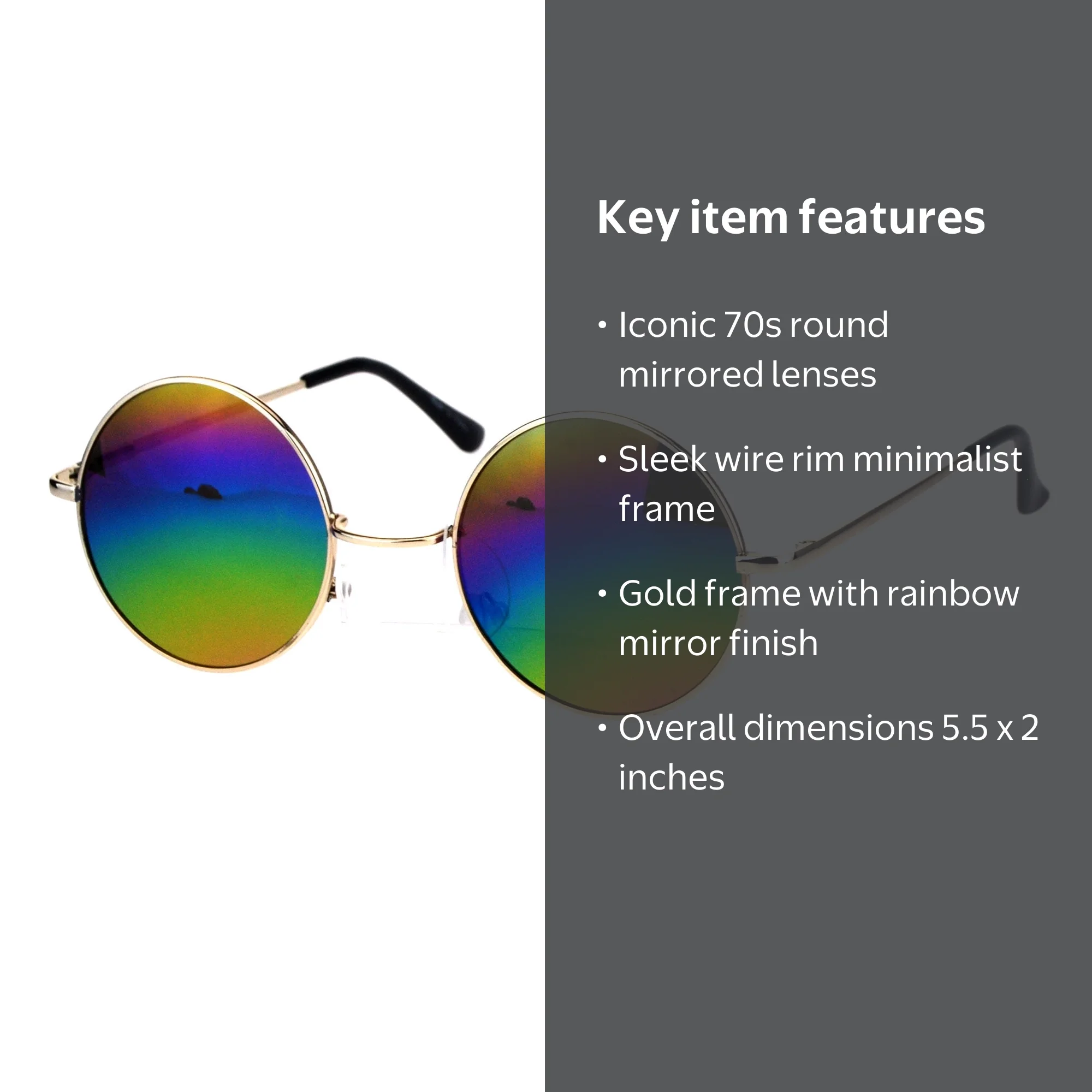 John Lennon Gold Rainbow Tinted Eyeglasses, Circle Lens Mirror