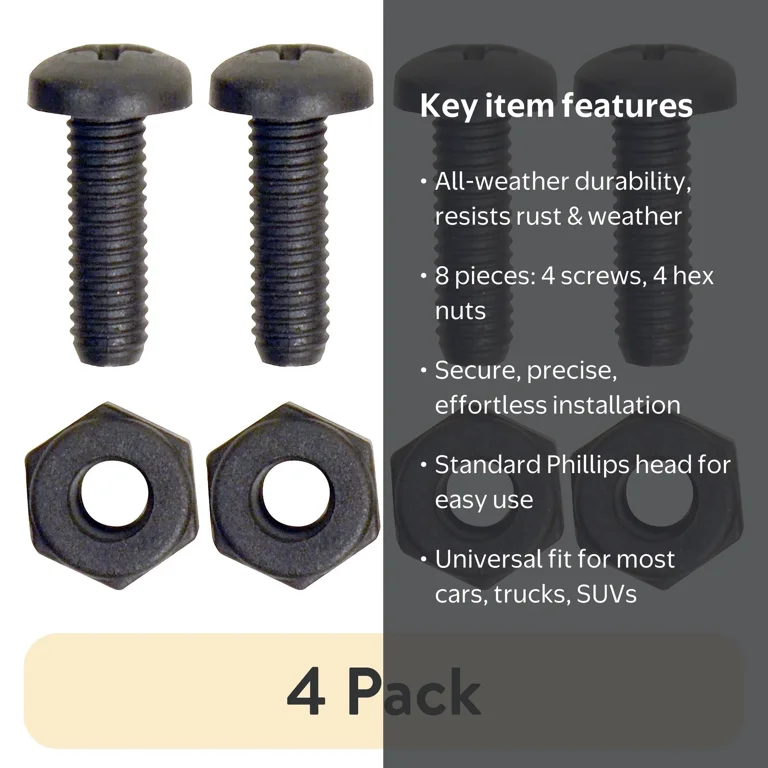 4 pack) Auto Drive 90279W - 8 Piece Black Nylon License Plate