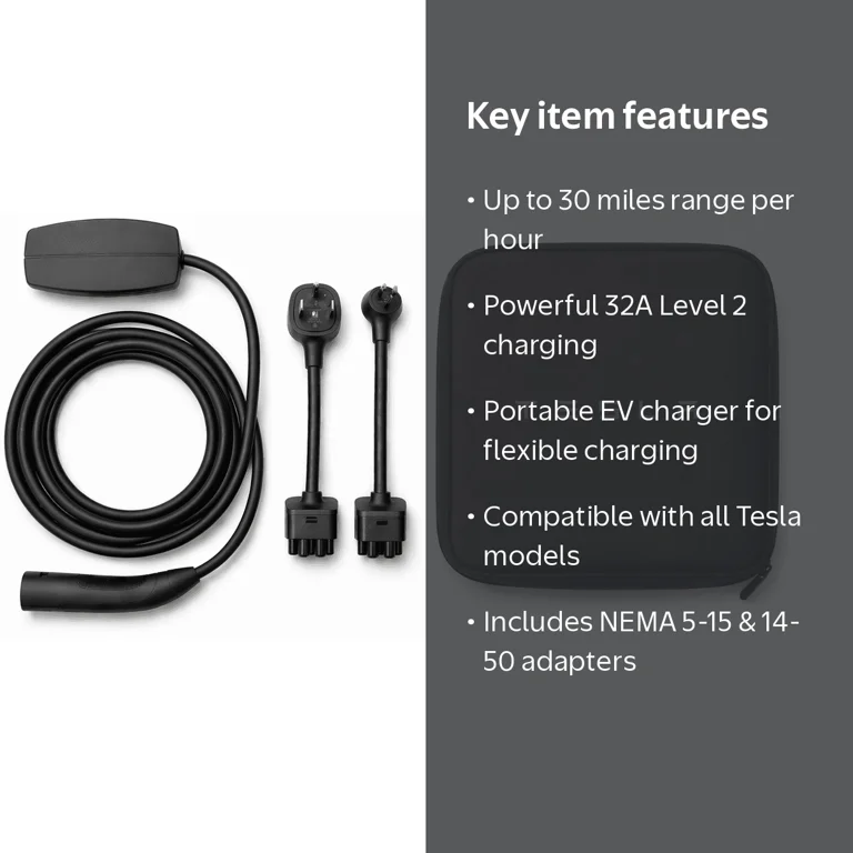 Tesla, Mobile Connector, Portable EV NACS Level 2 Charger, 20ft