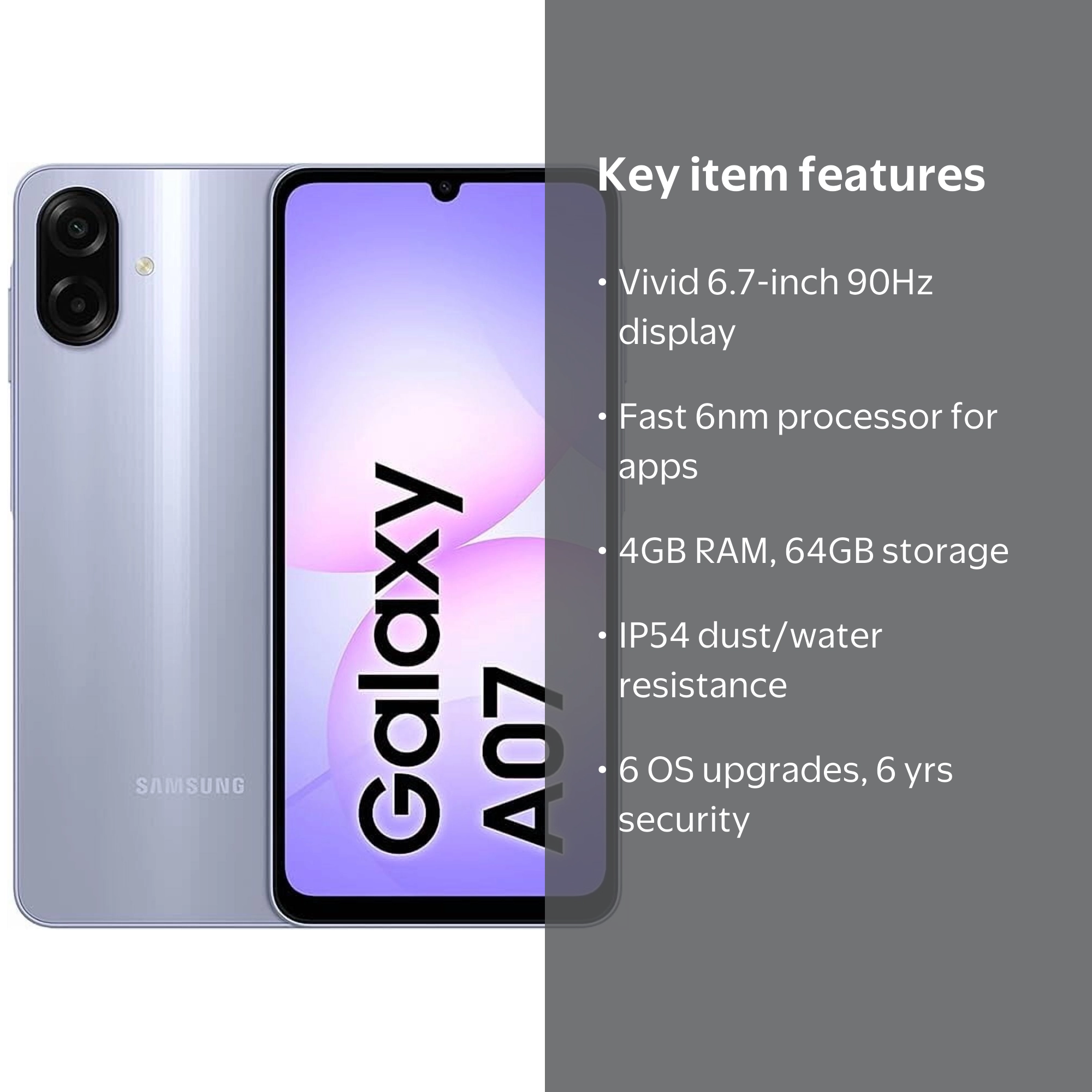 Samsung Galaxy A07 4GB RAM 64GB LTE 新品 Samsung Galaxy A07 , Android Smartphone, 64GB Storage, 4GB RAM