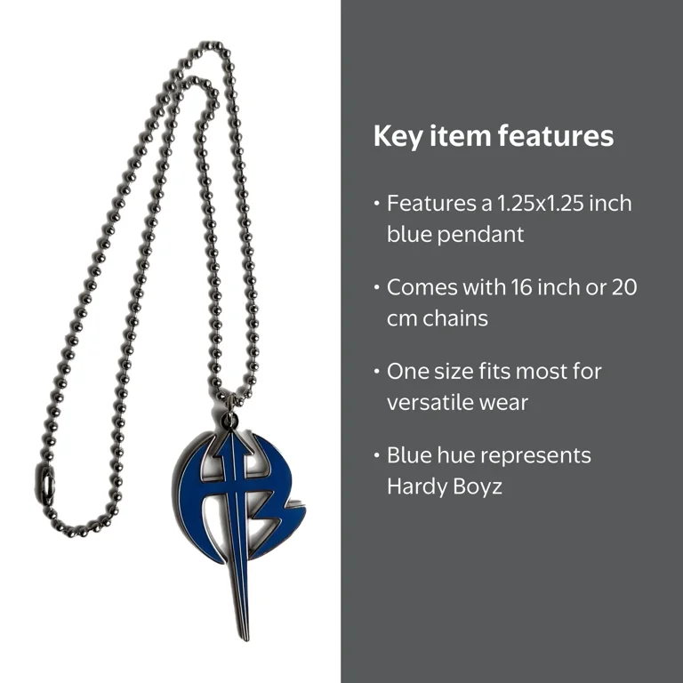 4WWE Blue Hardy Boyz Matt Jeff Pendant Necklace with Chain, 16 in