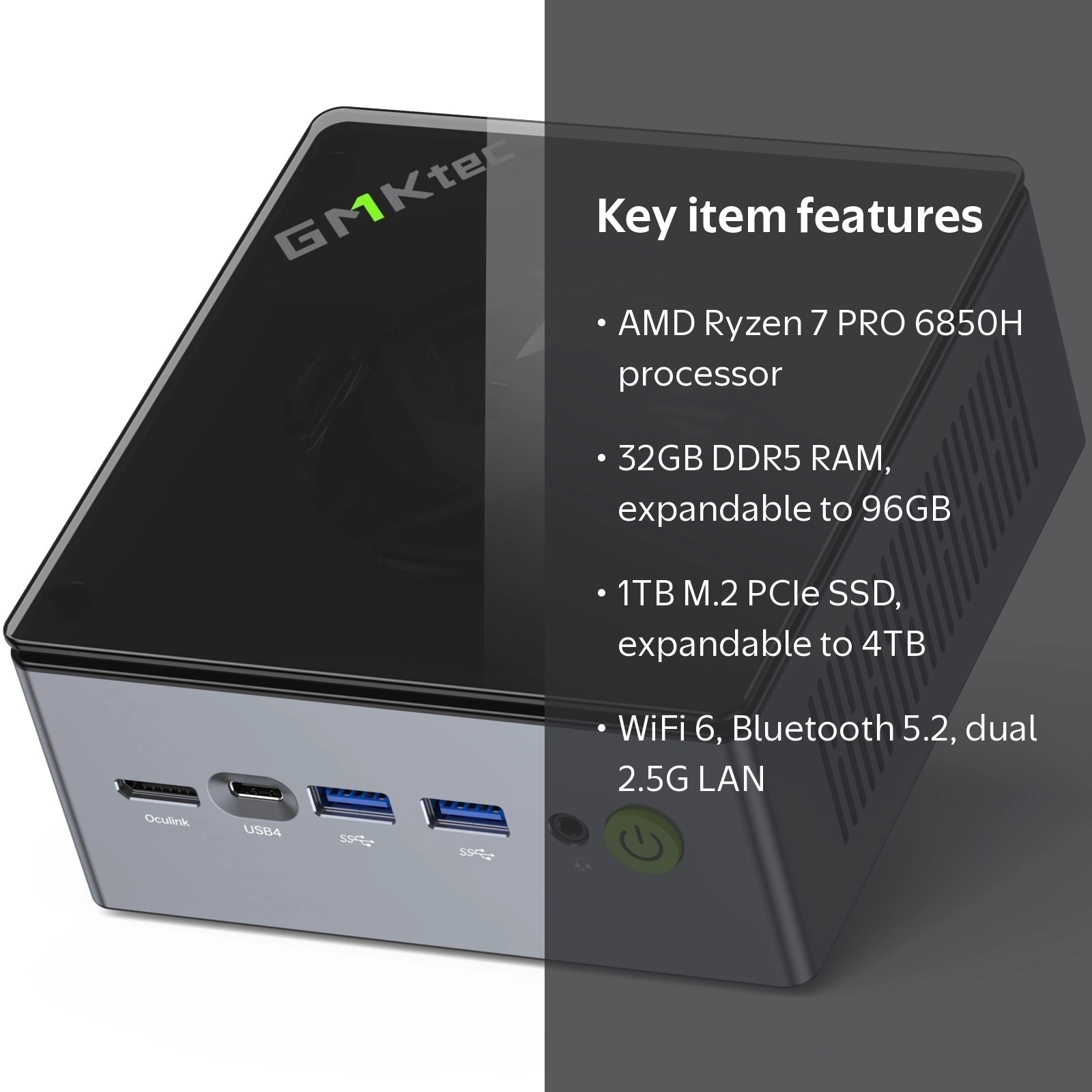 GMKtec, Mini Gaming PC, AMD Ryzen 7 PRO 6850H, 32GB DDR5 1TB SSD