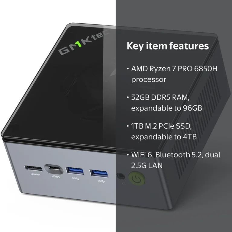 GMKtec, Mini Gaming PC, AMD Ryzen 7 PRO 6850H, 32GB DDR5 1TB SSD