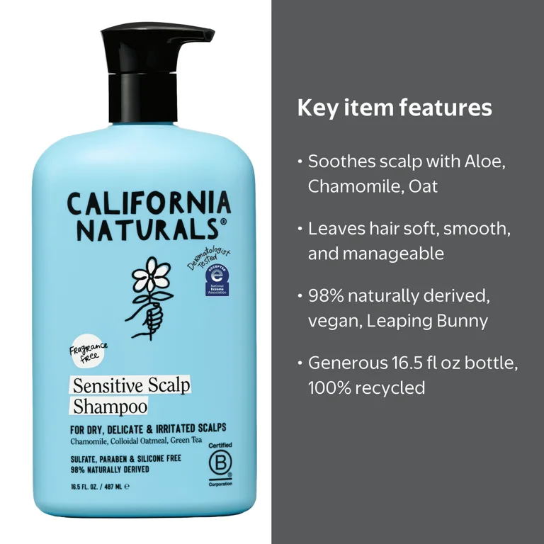 California Naturals Sensitive Scalp Shampoo, Fragrance Free, 16.5