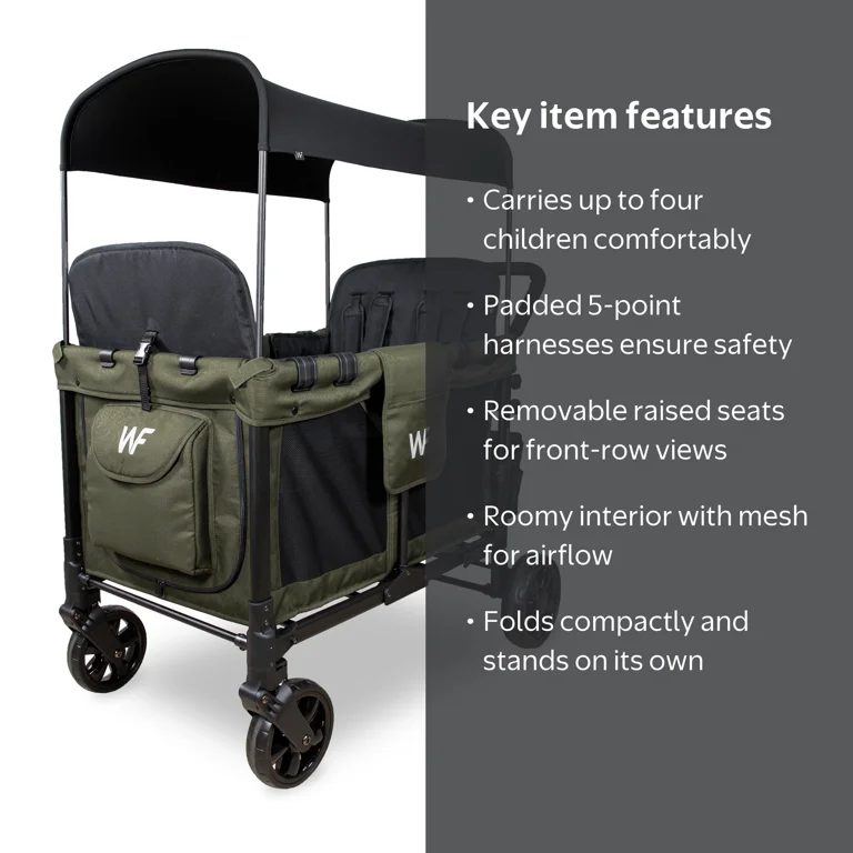 Wonderfold W4 Quad Stroller Wagon with Raised Seats & Adjustable