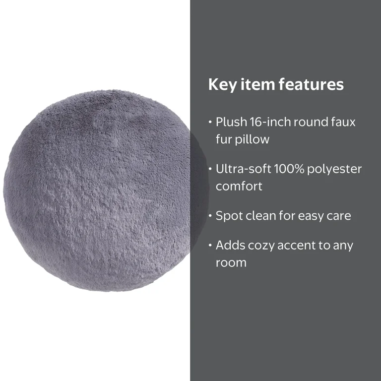 Mainstays Decorative Fur Round Pillow, 16