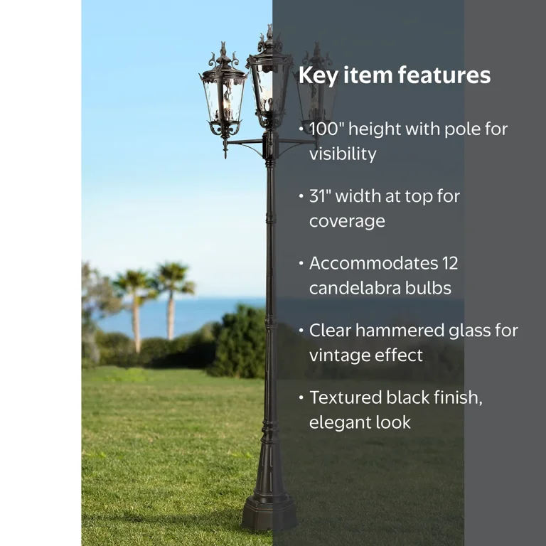 John Timberland Casa Marseille 3-Light Outdoor Post Light, Vintage