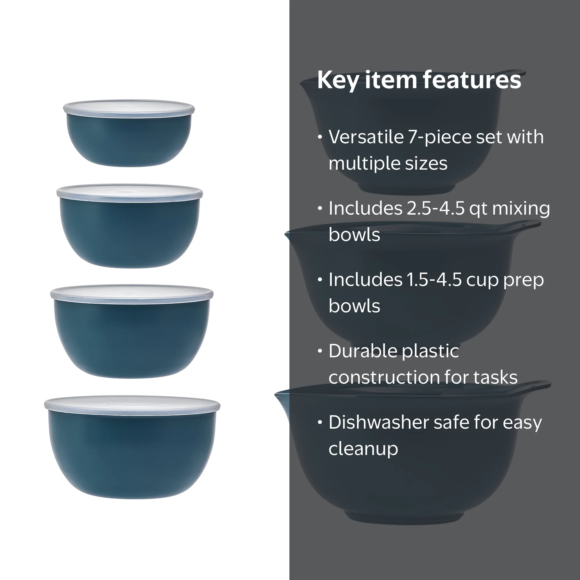 KitchenAid 7-Piece Plastic Nesting Mixing Bowl Set and Prep Bowls