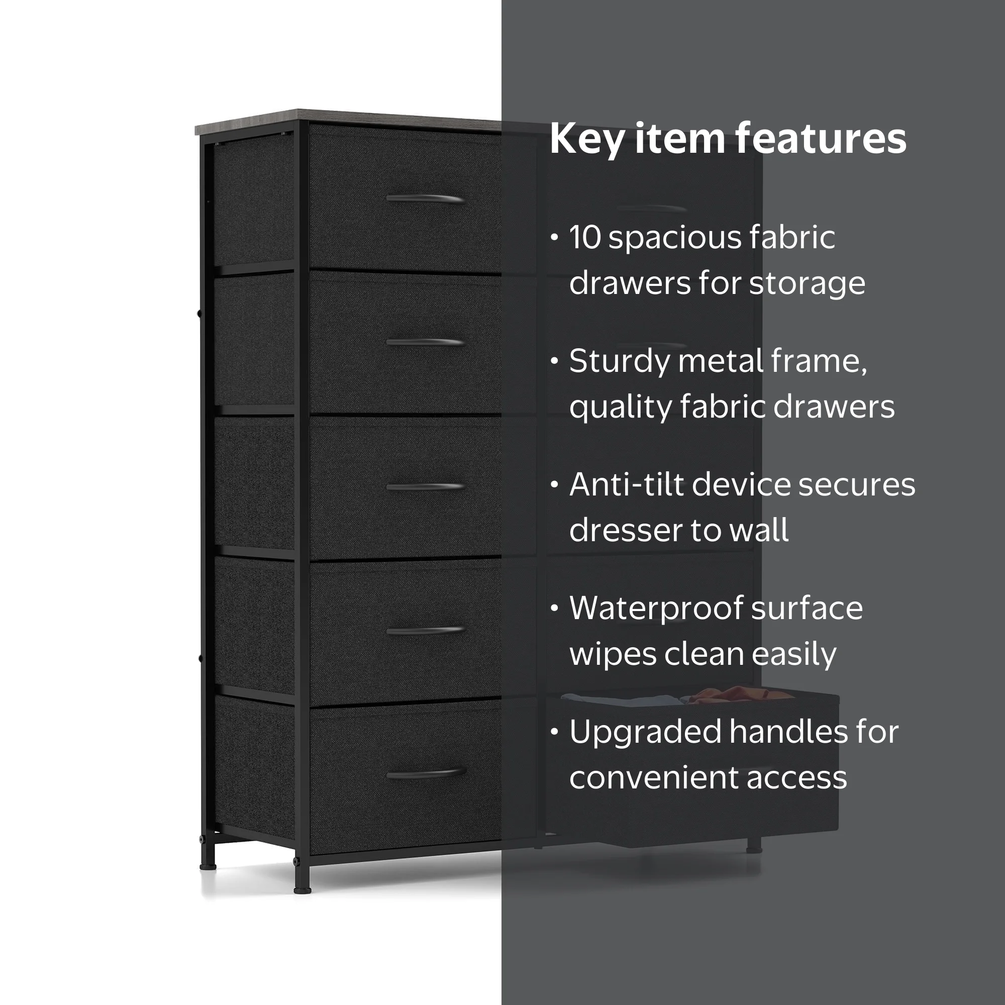 CONCETTA 10-Drawer Fabric Dresser, Durable Storage Chest for