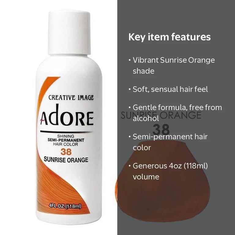 ADORE, Semi-Permanent Hair Color, #38 Sunrise Orange, 4 Oz