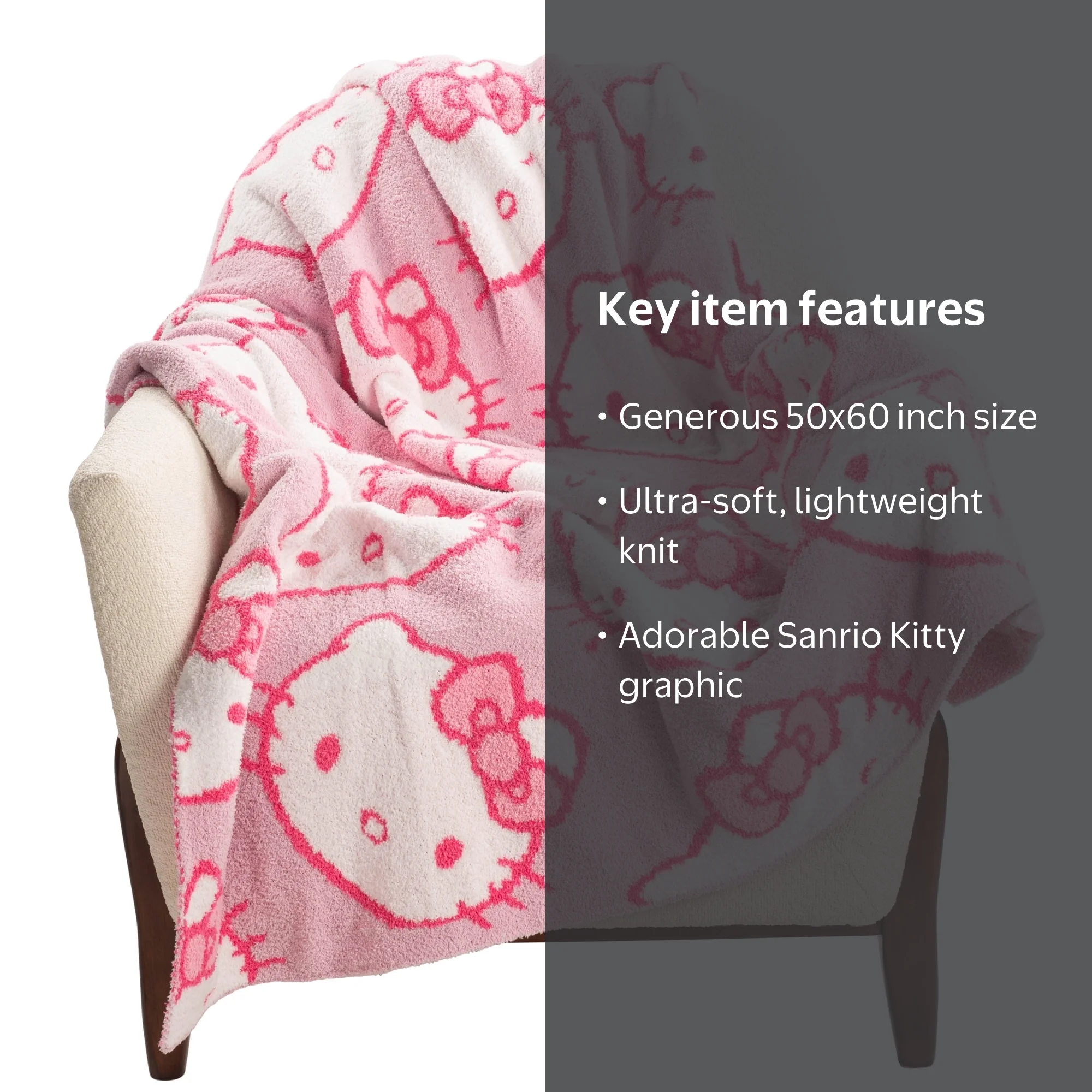 Sanrio, Hello Kitty Feather Knit Throw, 50x60 inches, Soft Blanket