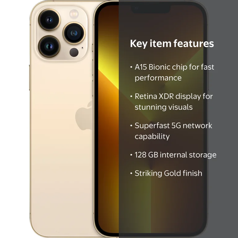 Restored Apple iPhone 13 Pro Max - Cricket Wireless - 128 GB Gold