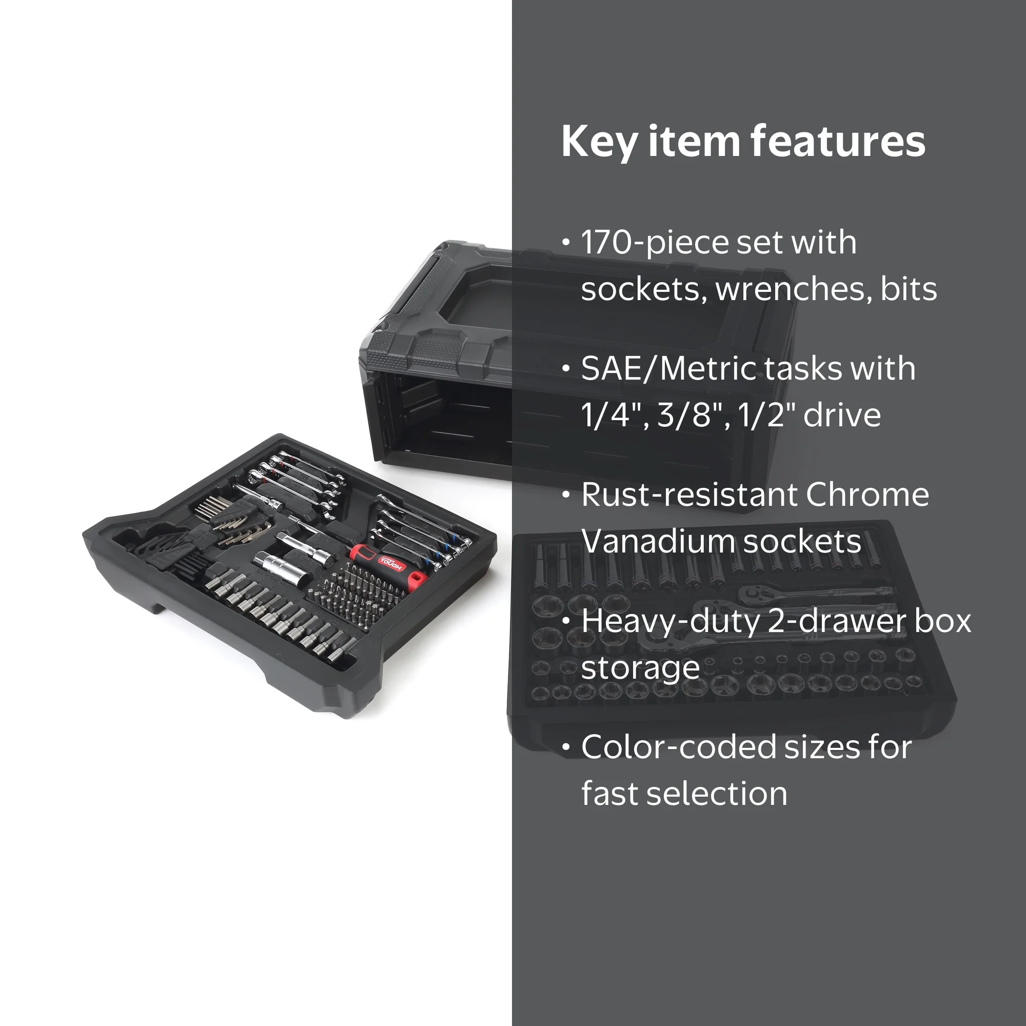 Hyper Tough 170-Piece 1/4, 3/8 and 1/2-inch Drive Mechanics Tool