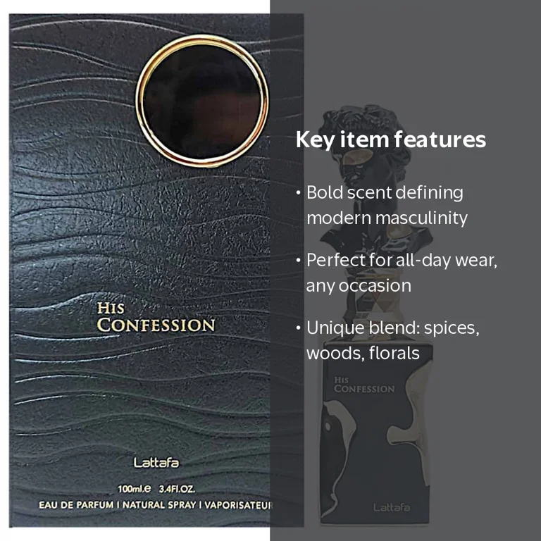 Lattafa His Confession 100ML EDP Spray for Men, Bold and